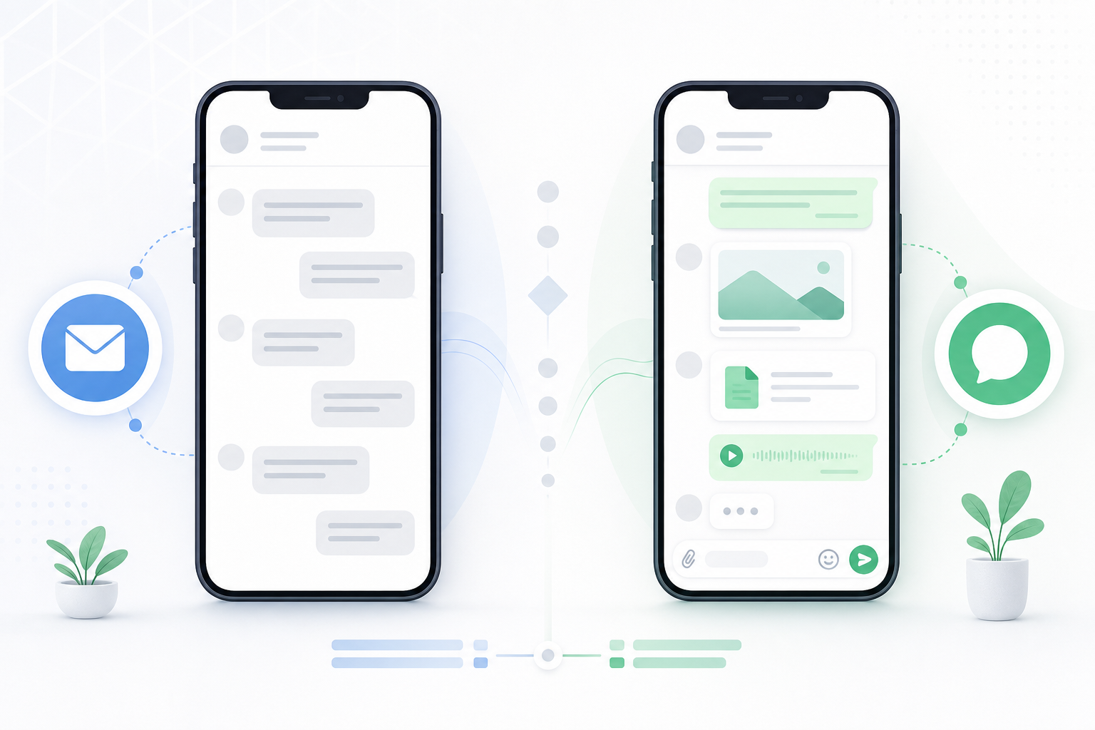 Comparaison entre campagnes SMS et WhatsApp avec métriques de performance