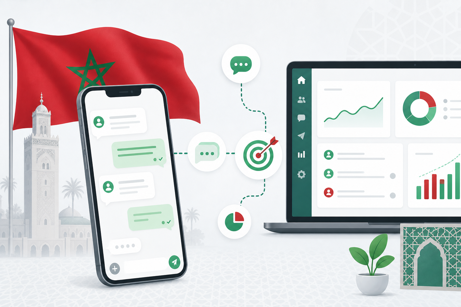 Smartphone affichant une campagne SMS marketing au Maroc avec statistiques de performance