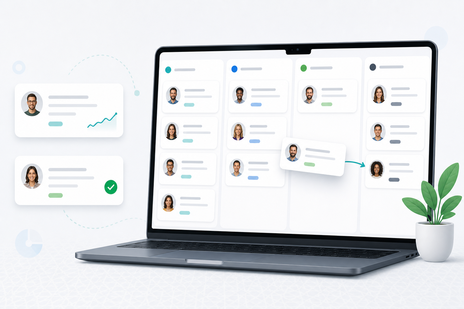 Pipeline de ventes CRM avec étapes, taux de conversion et vue kanban