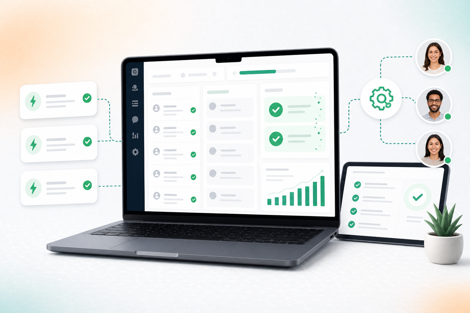 Équipe support client utilisant des outils d'automatisation pour améliorer sa productivité