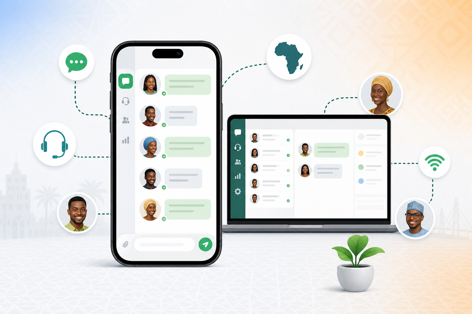 Équipe de service client en Afrique francophone utilisant des outils de communication multicanal