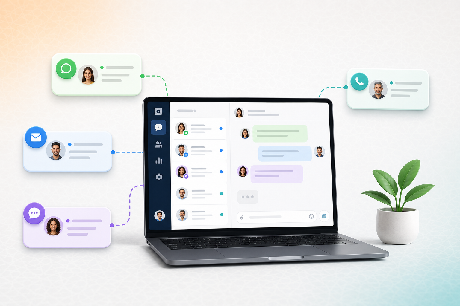 Schéma d'une stratégie omnicanale connectant WhatsApp, email, SMS et téléphone