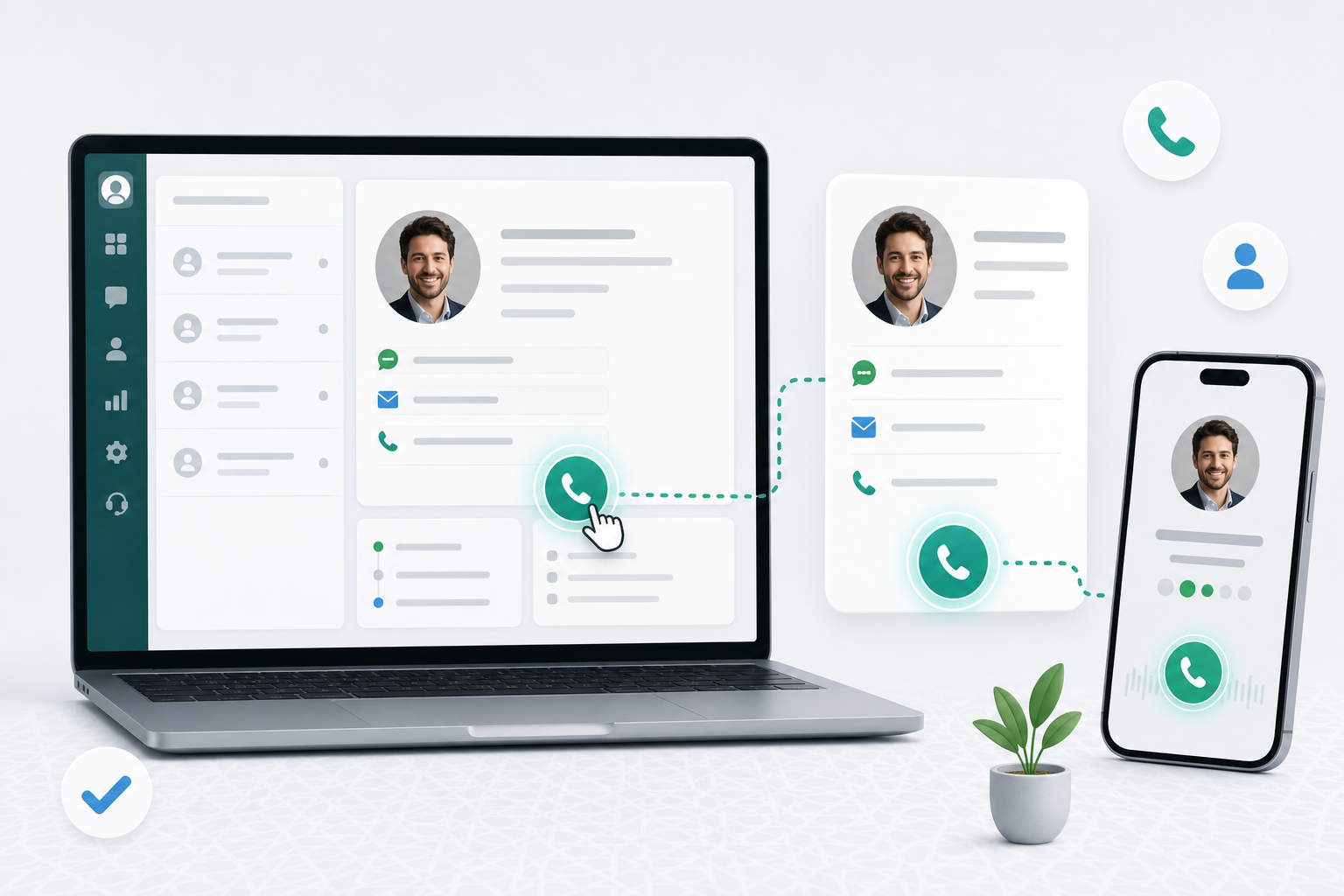 Agent utilisant la téléphonie intégrée au CRM avec screen pop et click-to-call