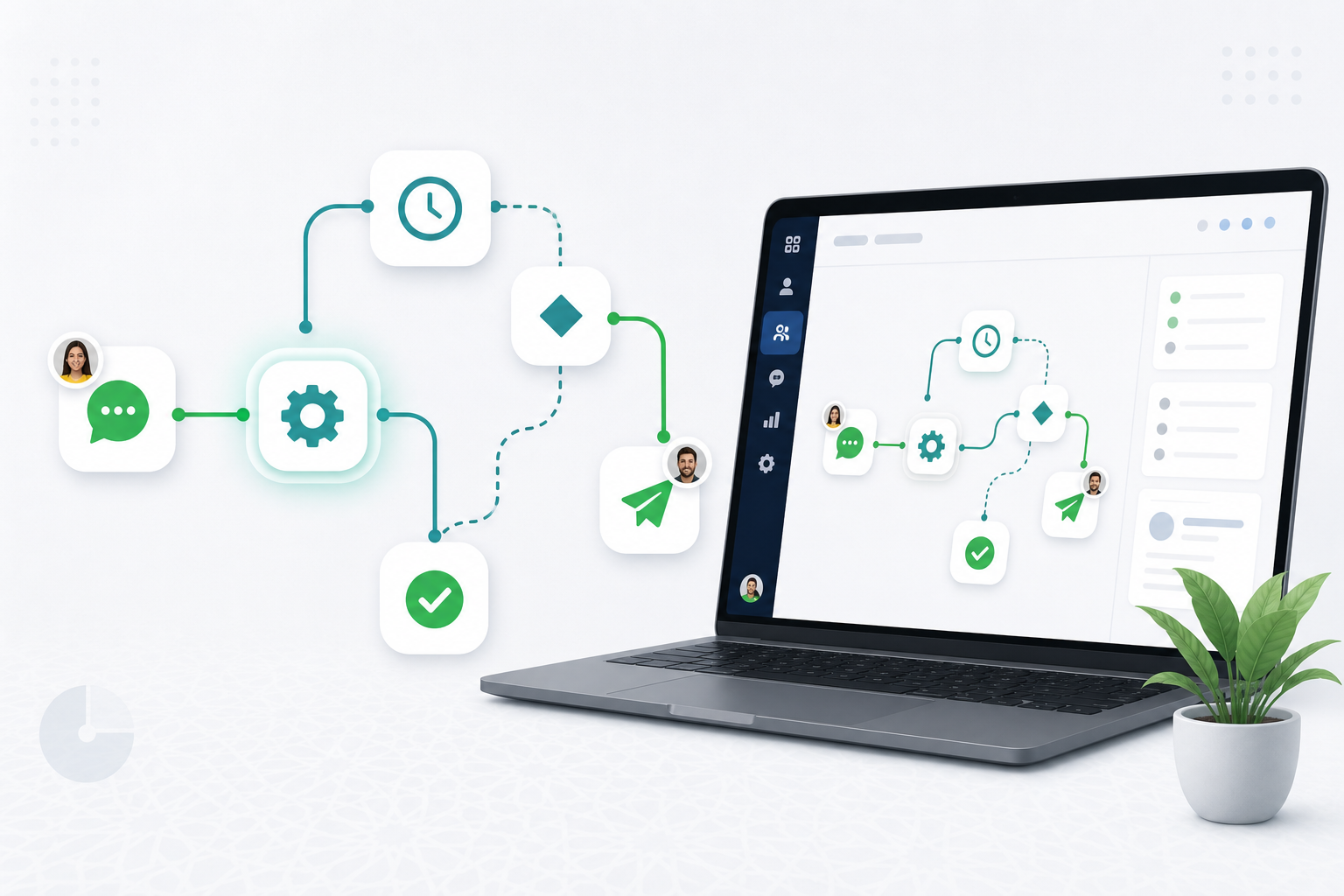 Diagramme de workflow automatisé avec triggers, conditions et actions